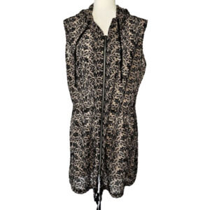 Sylver Size 36 Medium Velvet Floral Lace Embroidered Tan Black Hooded Coverup